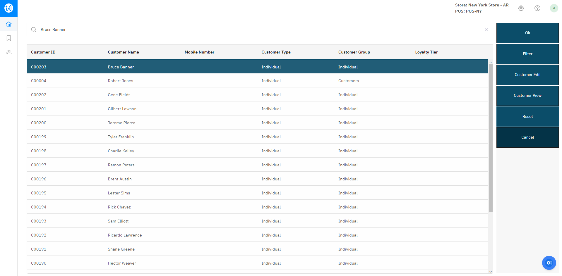 POS - Sale Mode - Customer Search - Customer Selection